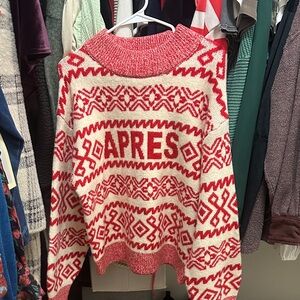 Apres Red and White Women's Turtleneck Sweater